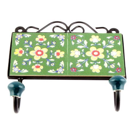 Forest Green And Yellow Tiny Floral Tiles Hooks 